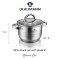 Cratita cu capac Blaumann, Gourmet, BL-1007A, 18 cm, 3.2L, inox, argintiu