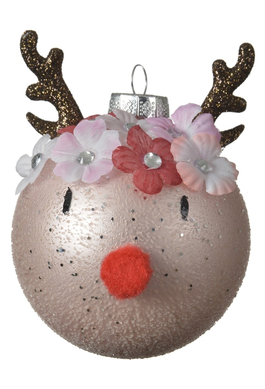 Glob Reindeer, Decoris, Ø8 cm, sticla, roz pudra