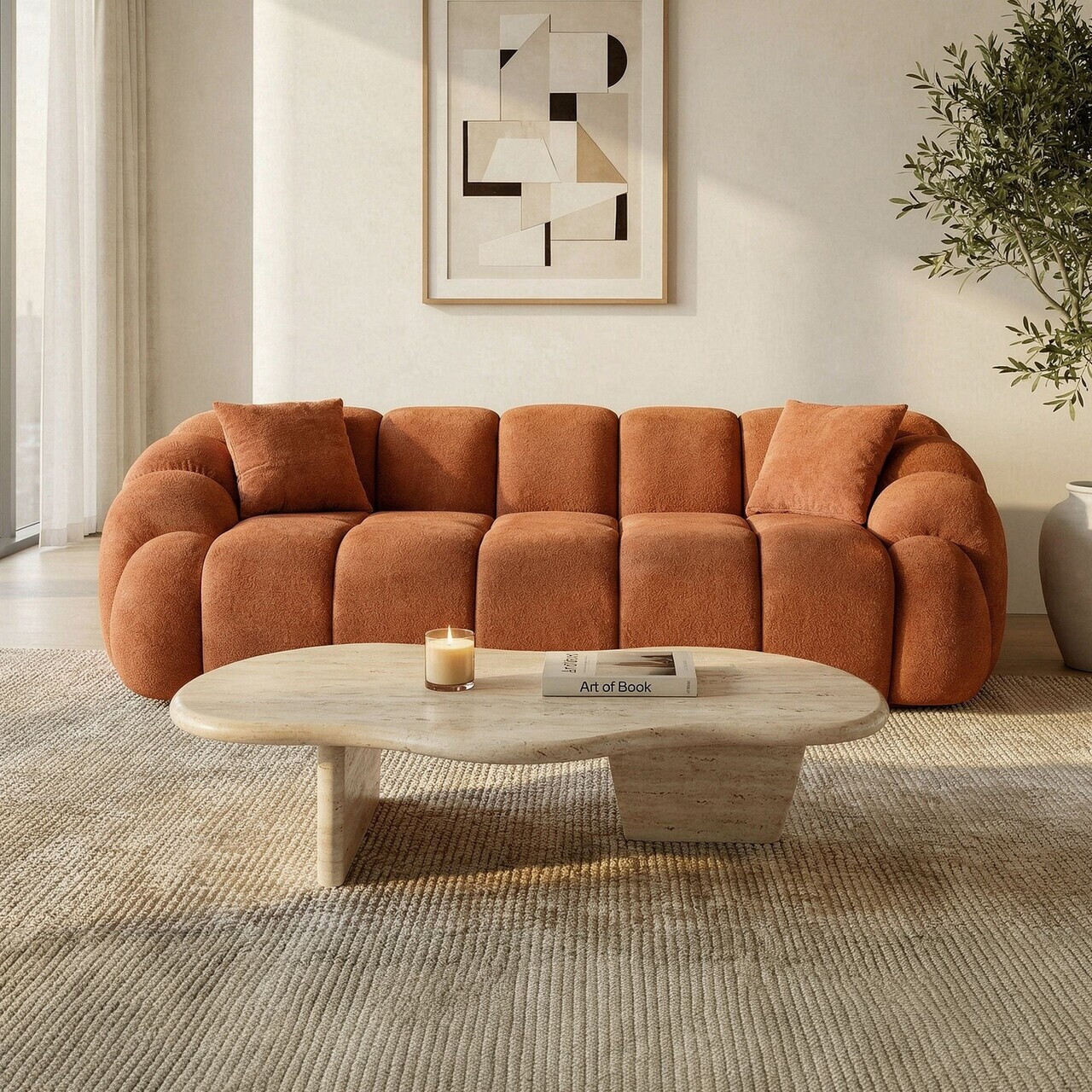 Canapea 3 locuri, Atelier del Sofa, 752EST1131, Lemn de carpen/PAL melaminat, Caramiziu