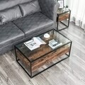 Masuta de cafea cu sertare, Vasagle, 106 x 57 x 45 cm, sticla temperata/PAL/fier, maro rustic