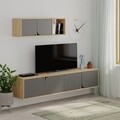 Comoda TV cu raft, Decortie, Spark, pal melaminat, antracit/stejar