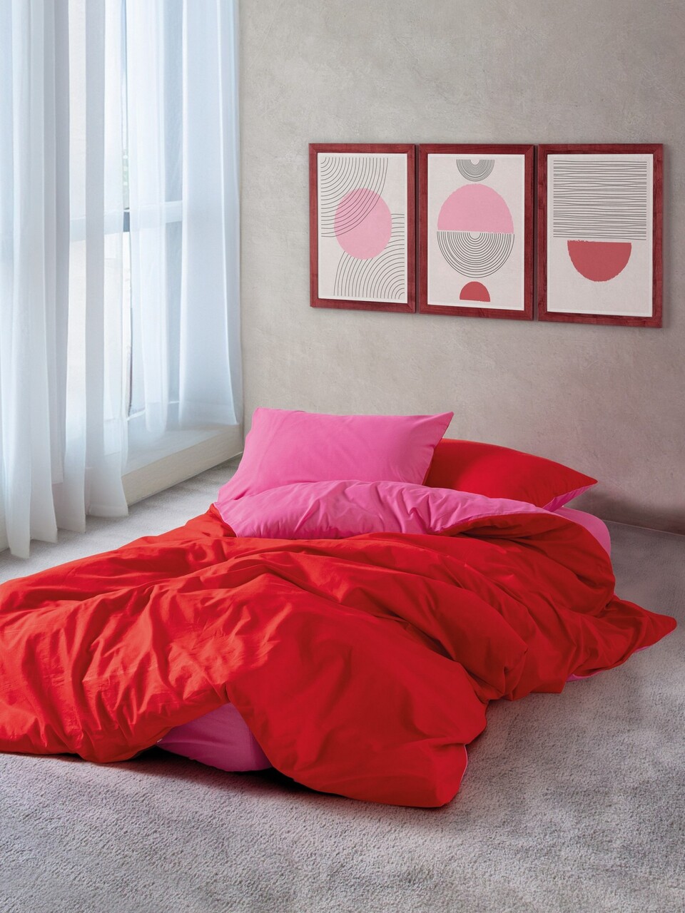 Lenjerie de pat dubla, Sage - Red, Fuchsia, Cozy Home, Bumbac Ranforce