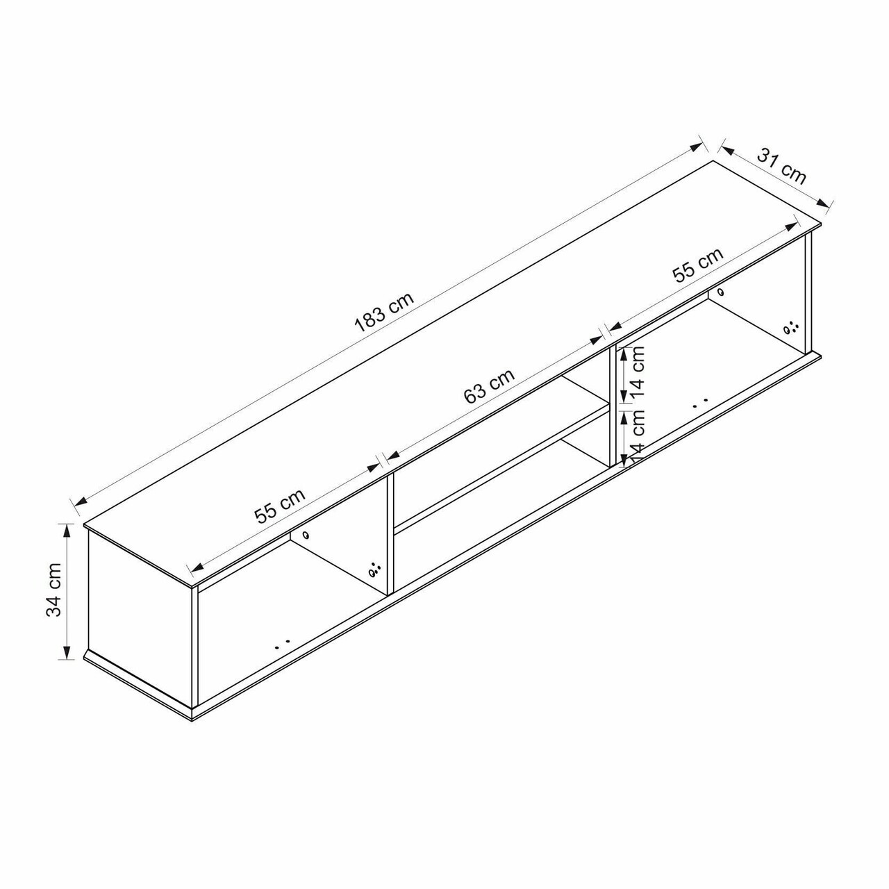 Comoda TV, Hanah Home, Marlo, 183x54x46 cm, Coș adânc / Piatră Lunii — imaginea 7