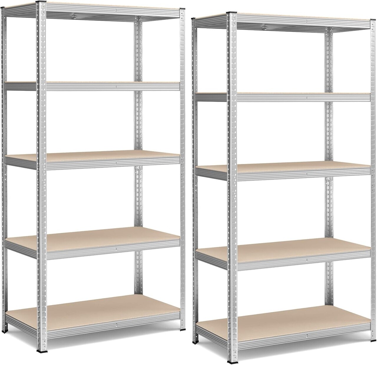 Set 2 rafturi modulare pentru depozitare, Songmics, max 600 kg, 100x50x200 cm, MDF/otel, argintiu - 1 | YEO