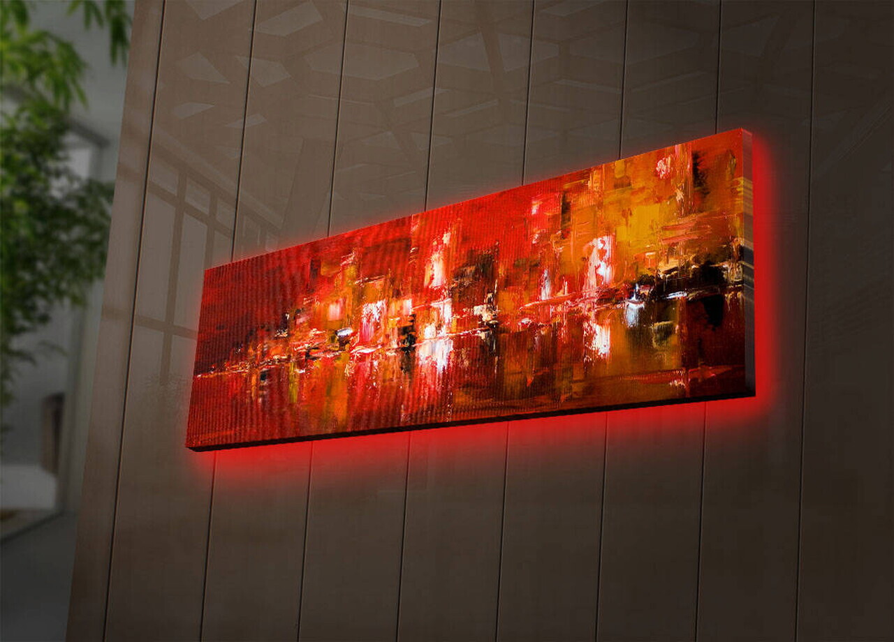 Tablou decorativ cu lumina LED, 3090DACT-12, PÂNZĂ DIN PIELE ÎNTOARSĂ, 30 x 90 cm, Multicolor — imaginea 3