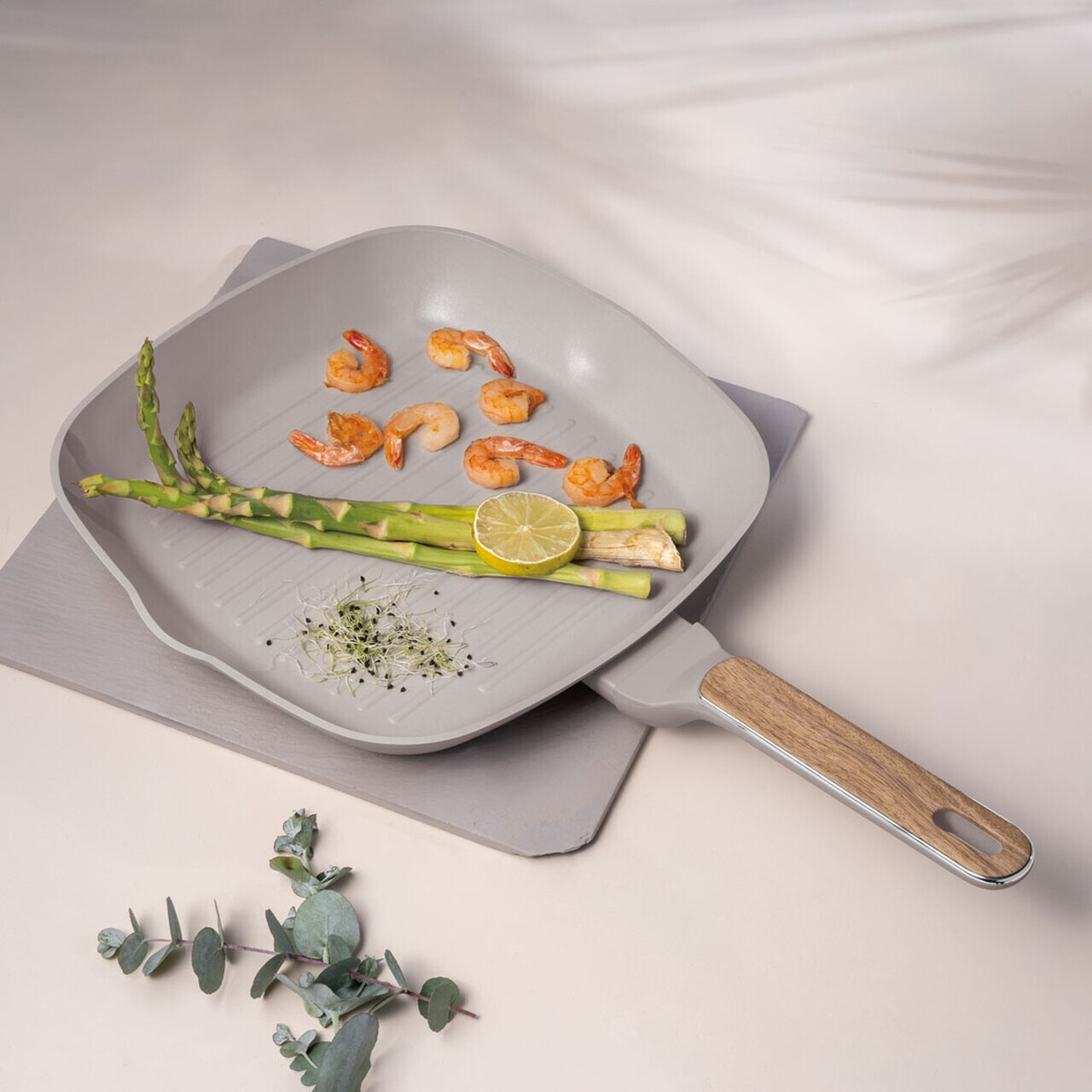 Tigaie grill Berlinger Haus, Taupe Nordic, 28 cm, 2.1 L, aluminiu forjat, taupe mat/natur - imagine 6