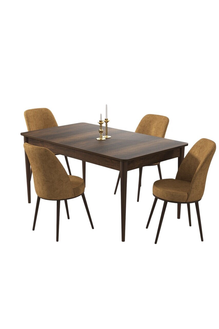 Set masa si scaune (5 piese), Hanah Home, Pir, Model baroc din lemn / Cappuccino — imaginea 2