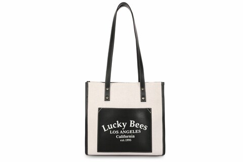 Geanta, lucky bees, 376 black cream, piele ecologica, crem/negru