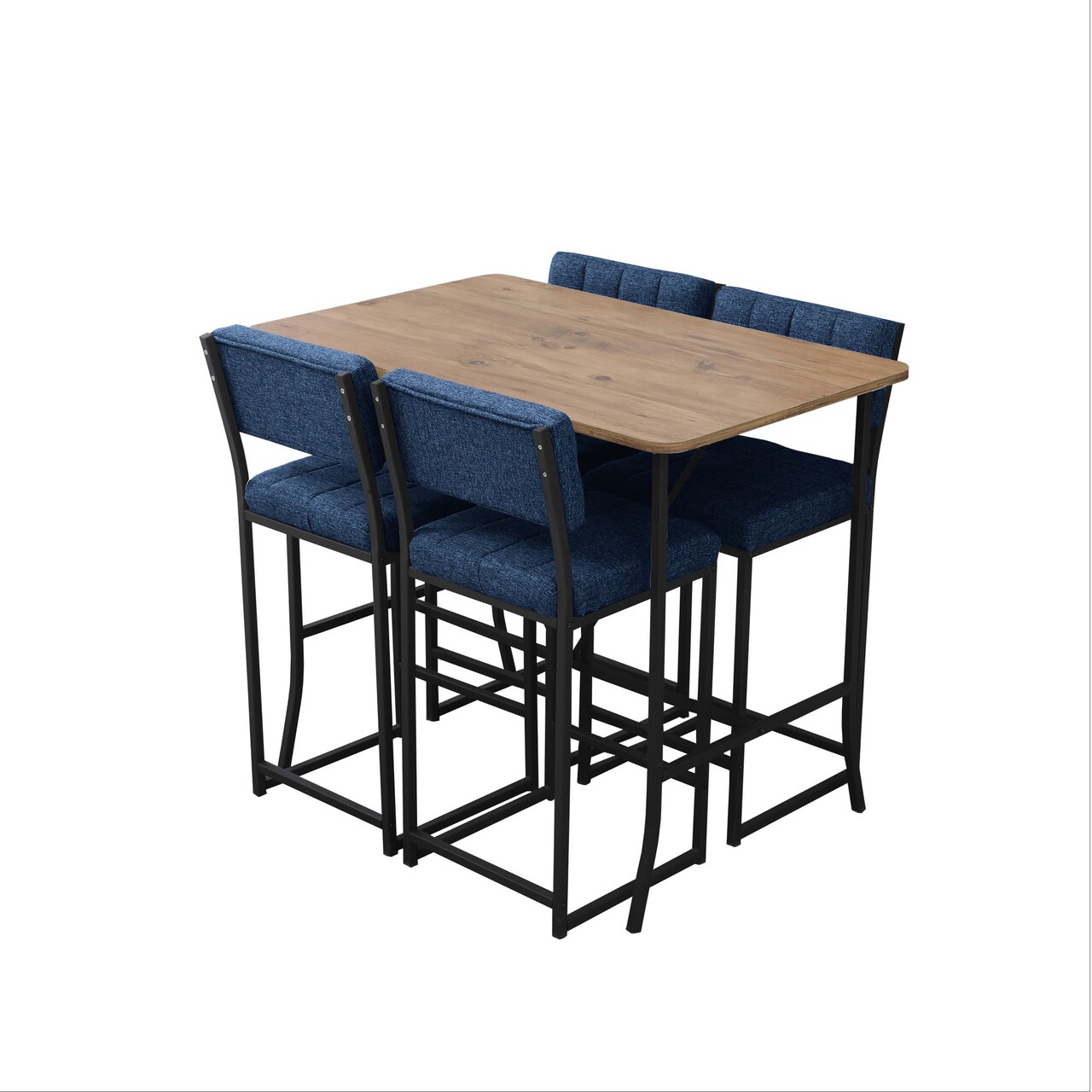 Set masa si 4 scaune de bar, Hanah Home, Retro, Albastru marin / Nuc - imagine 4