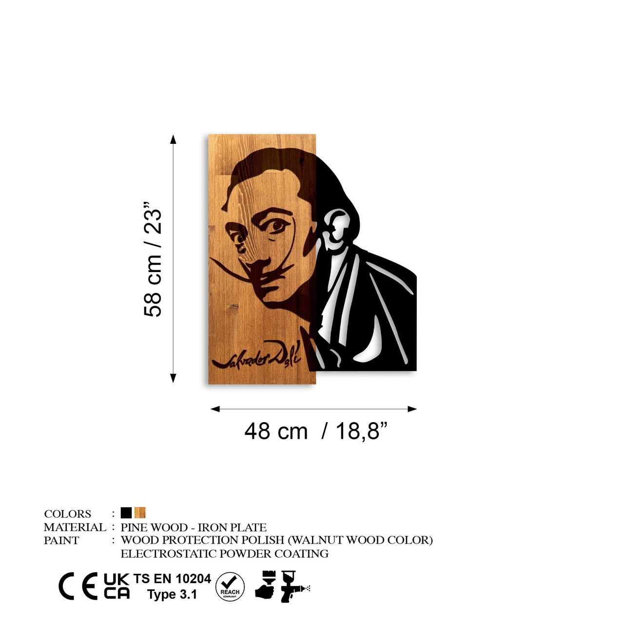 Decoratiune de perete, Salvador, Lățime: 48 cm, Nuc / Negru - view 6