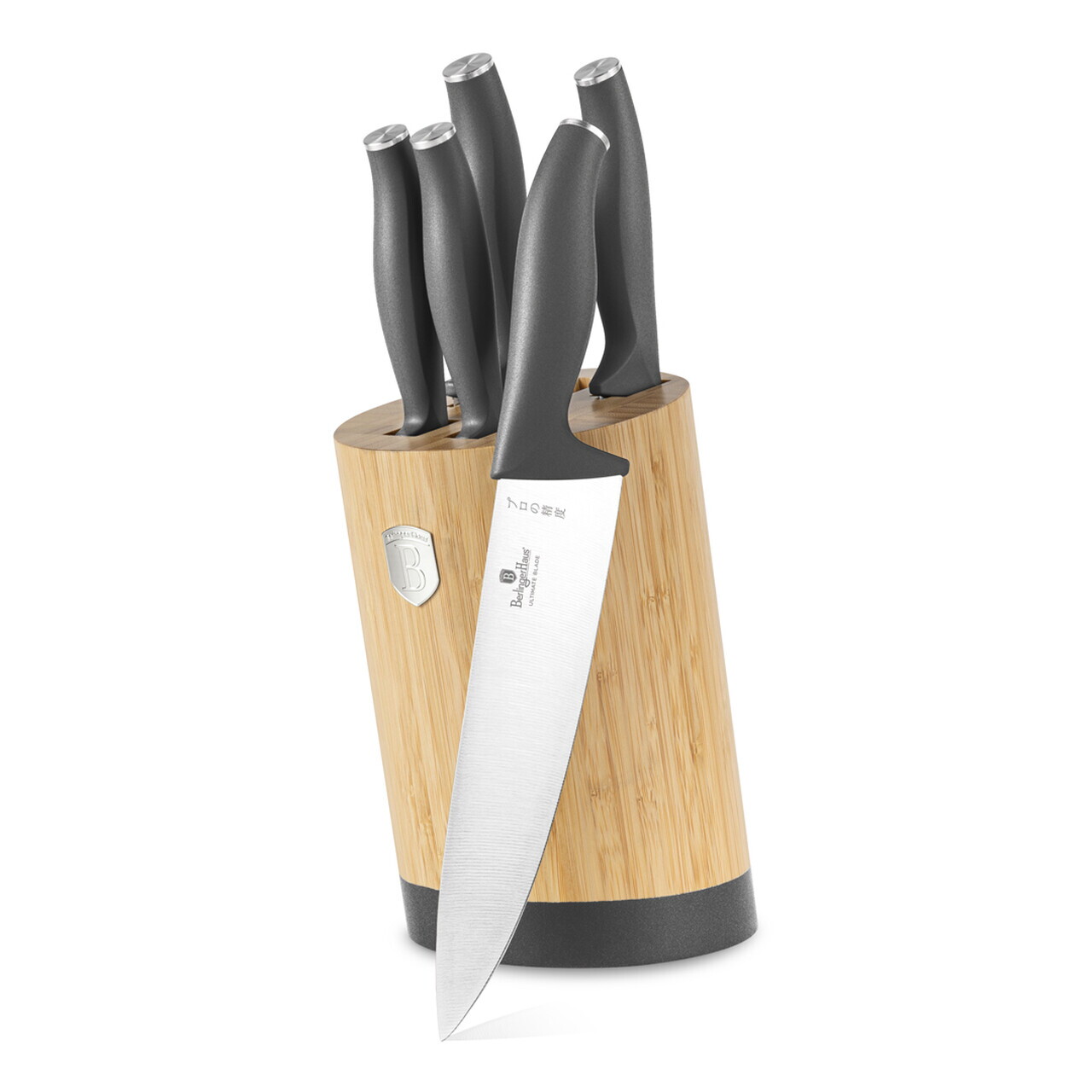 Set 5 cutite cu suport rotund Berlinger Haus, Anthracite, inox/bambus, antracit mat/natur - imagine 11