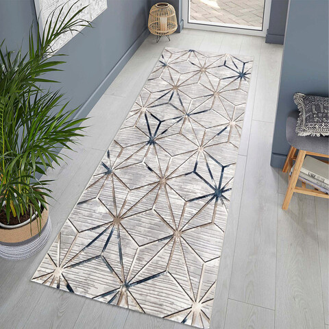 Covor de hol, 1086, 80×350 cm, Poliester, Gri/Albastru mezoni.ro