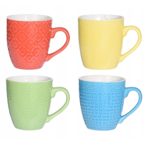 Set 4 cani embossments, 380 ml, portelan, multicolor