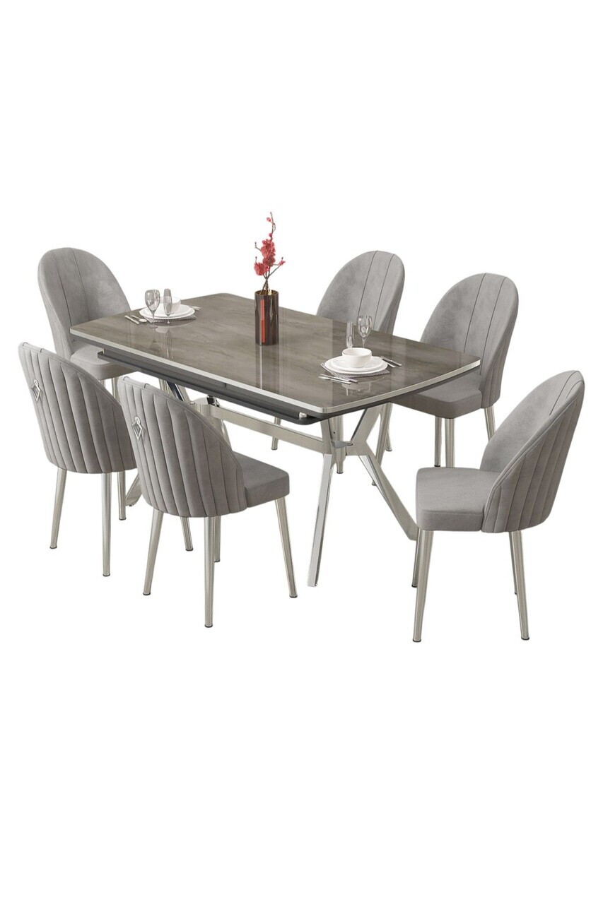 Set masa extensibila si scaune (7 piese), Hanah Home, Sim, Antracit / Crom / Gri — imaginea 2
