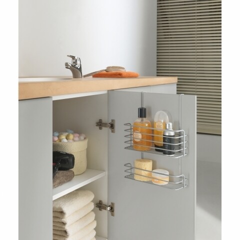 Polita suspendabila dubla pentru baie/bucatarie Oasis, Metaltex ,26x12x36 cm, metal/invelis de polytherm, argintiu Metaltex