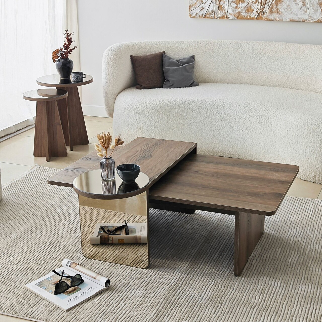 Set masute de cafea, Hanah Home, Luna 4, Bronz / Nuc - imagine 2