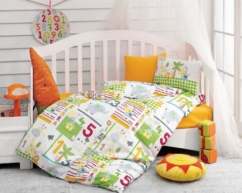 Lenjerie de pat pentru copii, 4 piese, 100% bumbac ranforce, Cotton Box, Numere