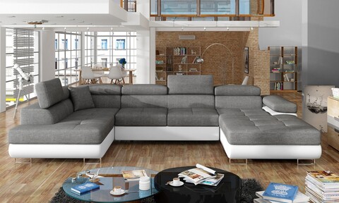 Coltar extensibil stanga 6 locuri ELTAP, Rod-36, Rodrigo, 345x202x90 cm, lemn/poliester, gri inchis/alb