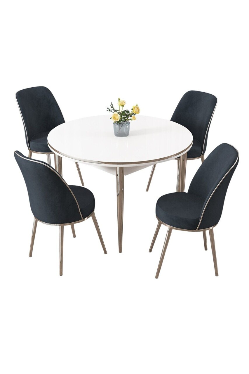 Set masa si scaune (5 piese), Hanah Home, Osle, Alb / Crom / Antracit — imaginea 2
