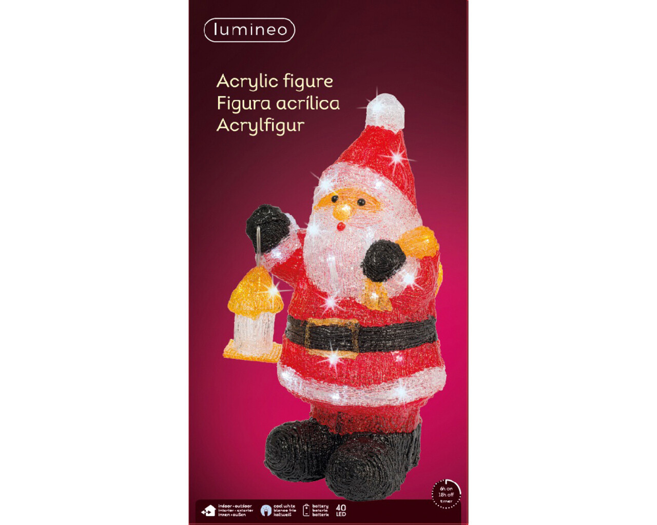 Decoratiune luminoasa de exterior Santa, Lumineo, 40 LED-uri, 24x20x46 cm, multicolor
