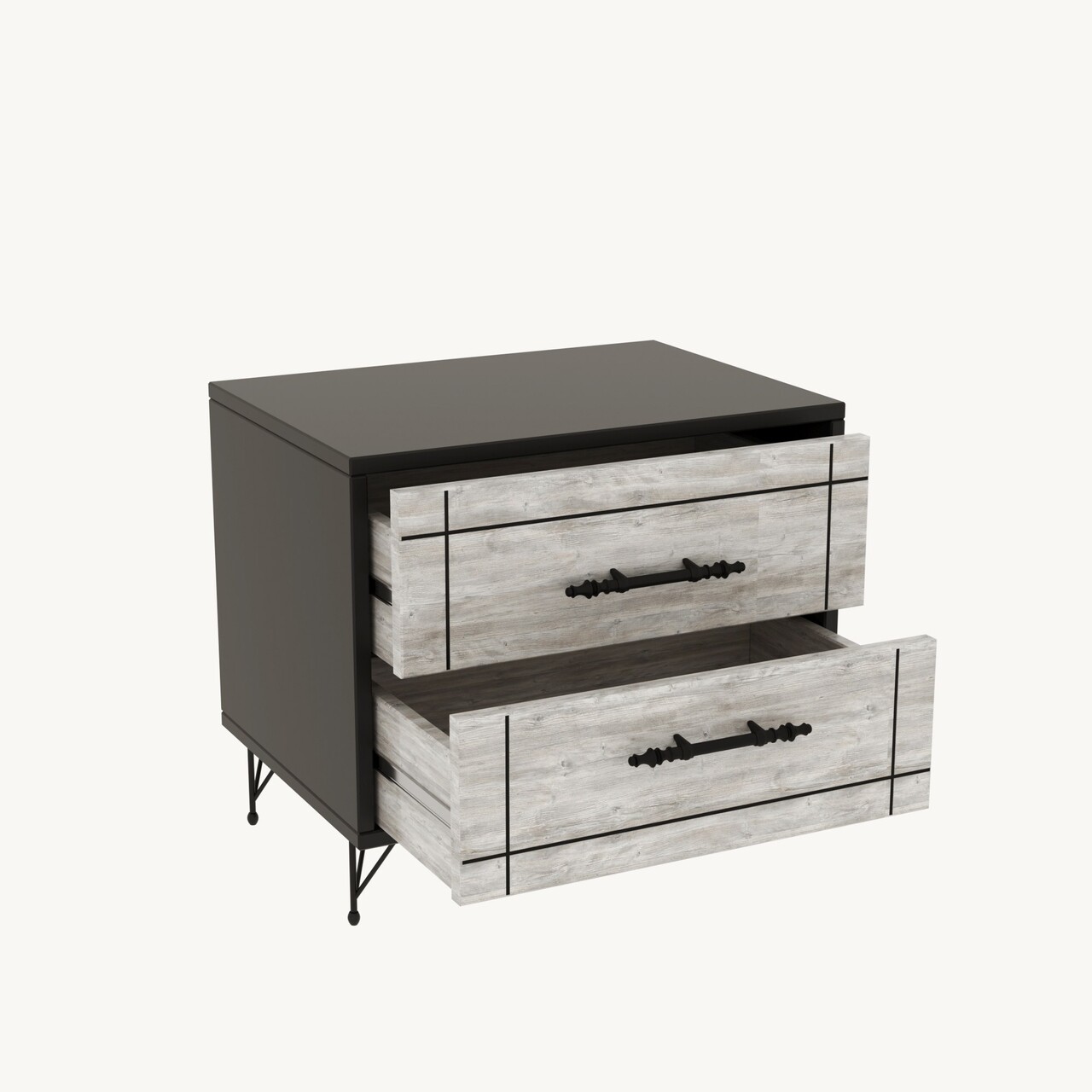 Noptiera, Kalune Design, Night, 50x55x40 cm, PAL, Gri/Negru - 1 | YEO