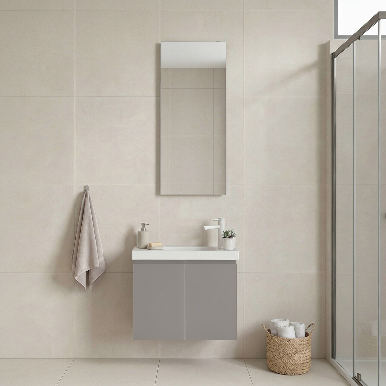 Set Dulap de Baie cu Chiuvetă și Oglindă (2 Piese), Hanah Home, Ferla 60, Nurcă mată