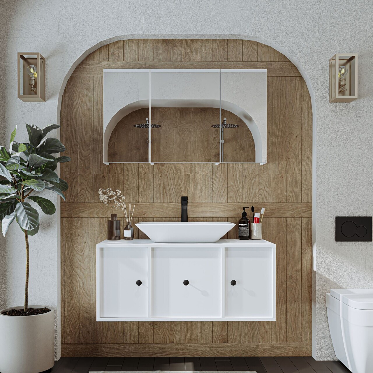 Set Dulap de Baie cu Chiuvetă și Oglindă (2 Piese), Hanah Home, 2548, MDF, Alb — imaginea 3