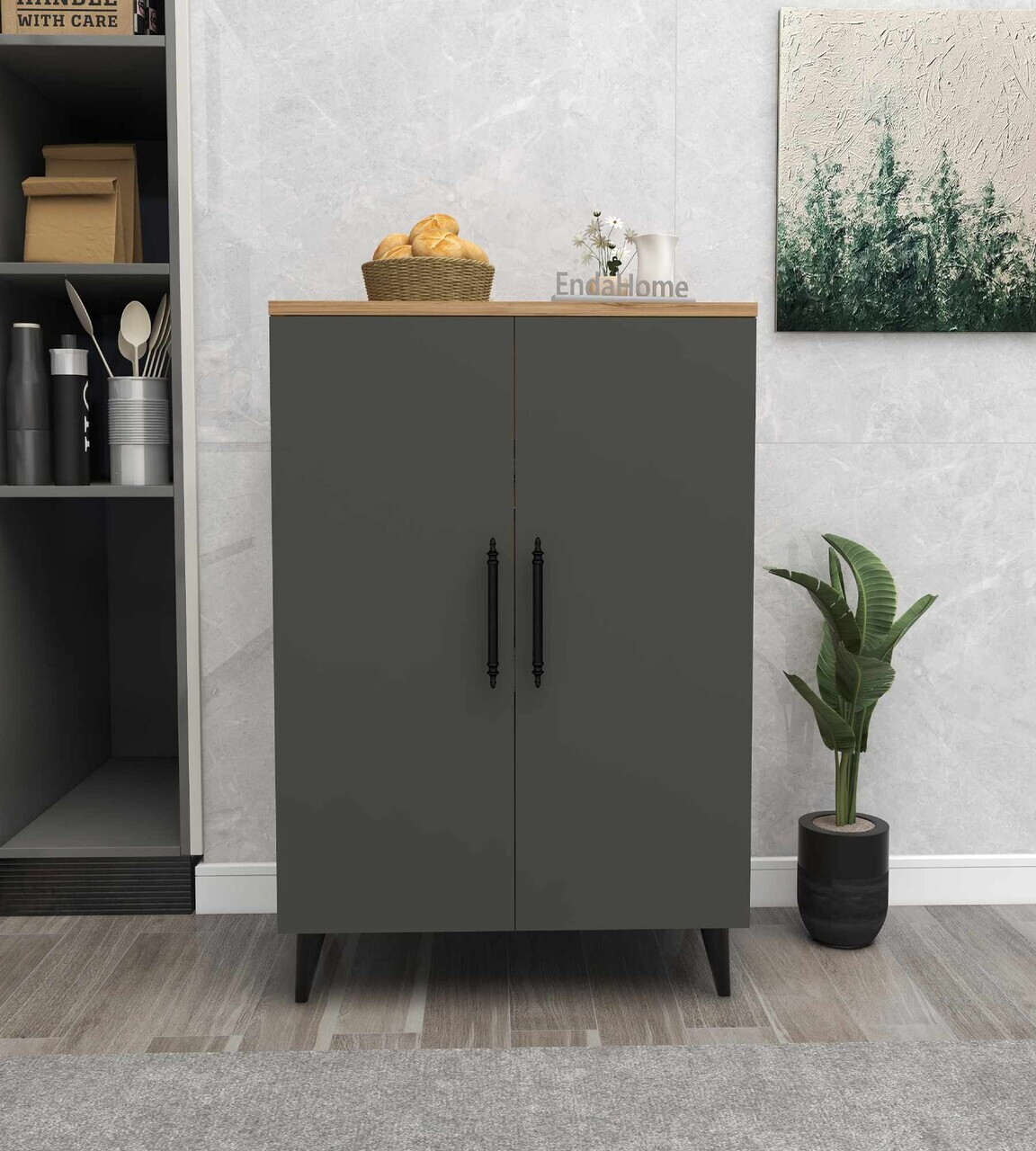 Dulap multifunctional, Hanah Home, 3 Raf 2 Kapak, 65x94.5x32 cm, Antracit / Pin Atlantic — imaginea 2