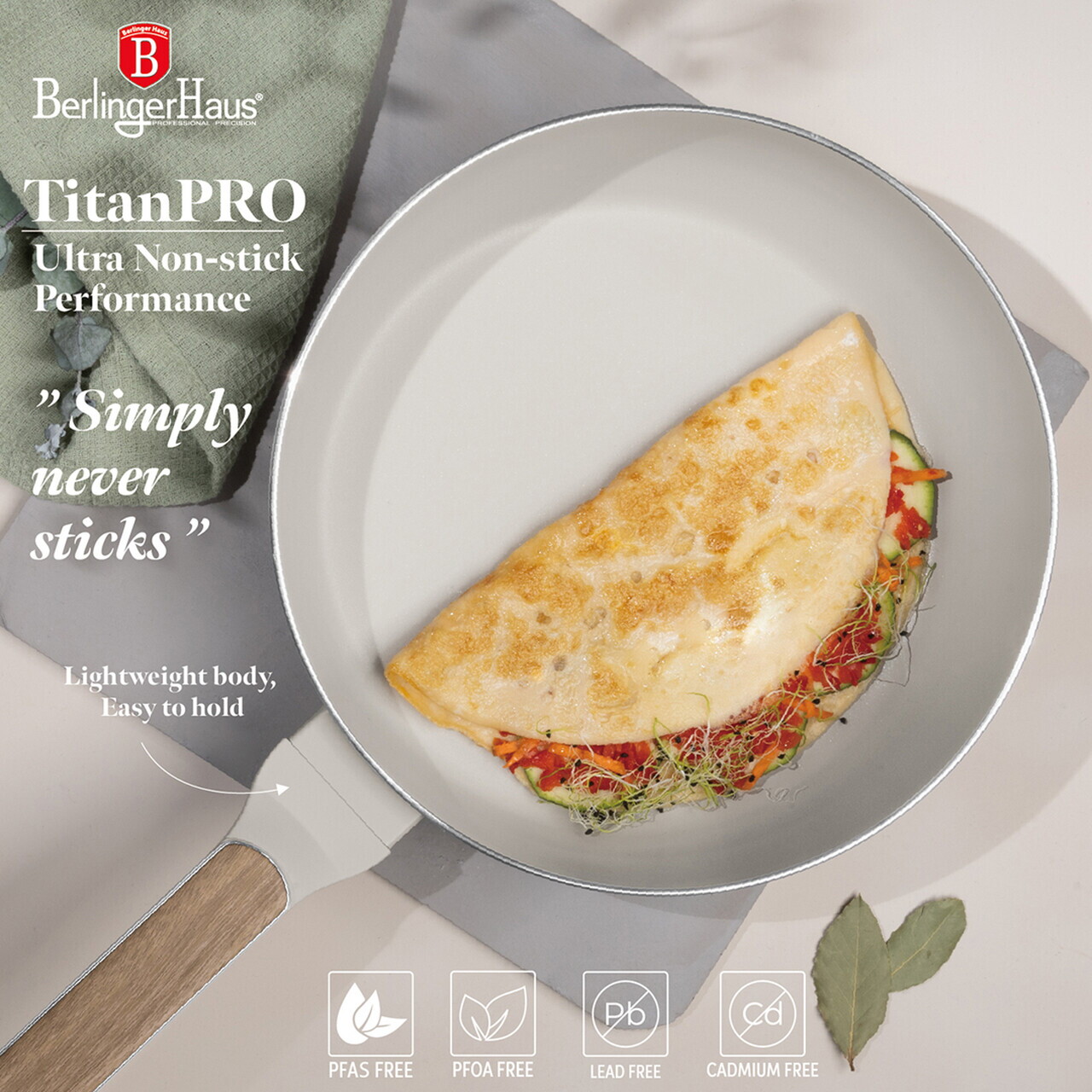 Tigaie flip Berlinger Haus, Sahara Nordic, 26 cm, aluminiu, crem mat/natur - imagine 8