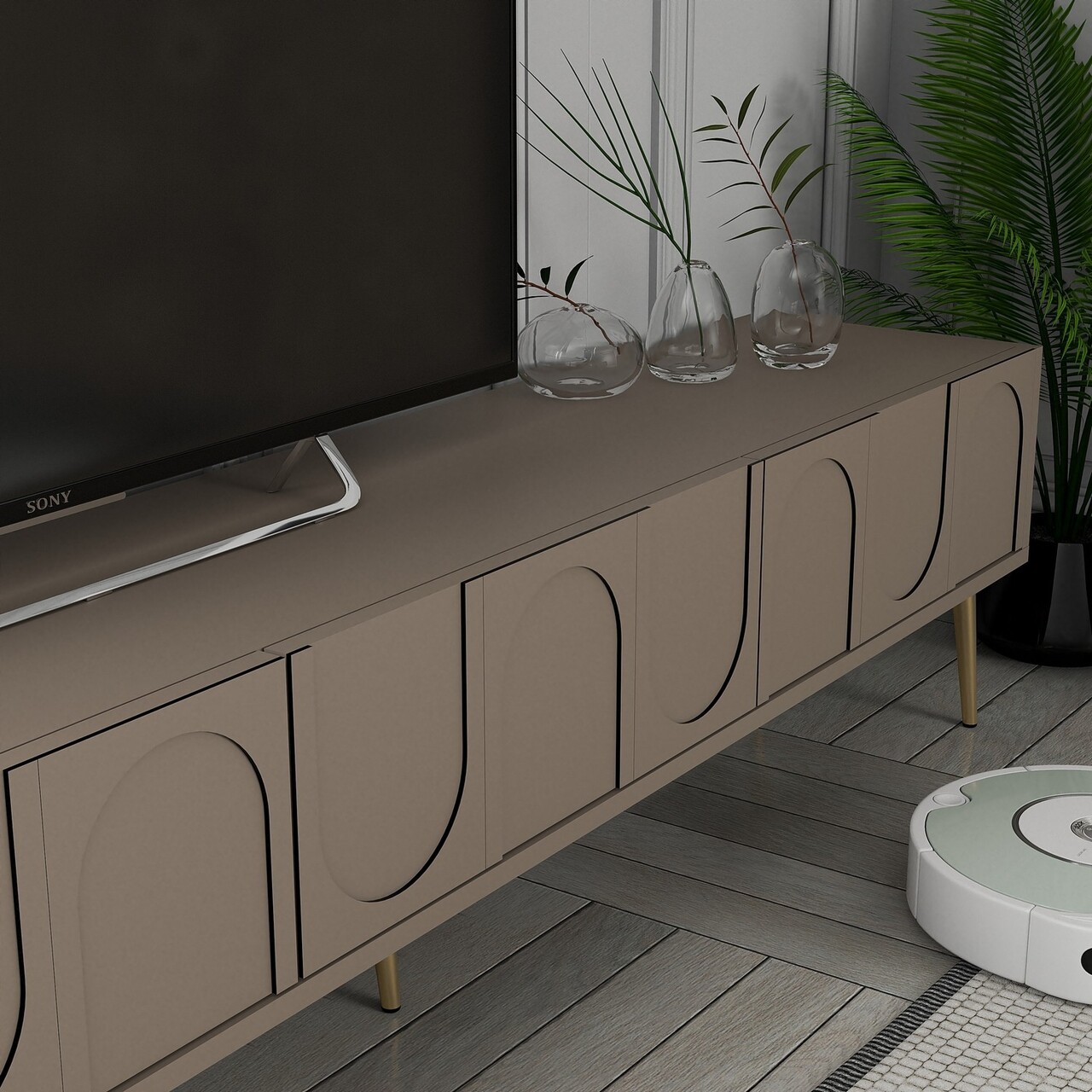 Comoda TV, Hanah Home, Lyon 2, 180x43x35 cm, Atlas / Aur - imagine 4