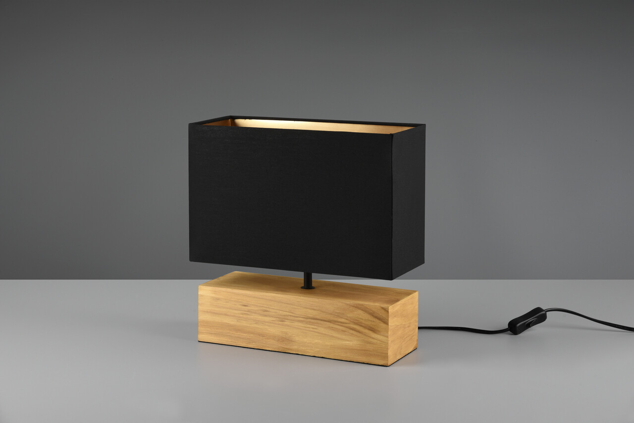 Lampa de masa Woody, RL, 30x12x30.5 cm, 60W, 1x E27, lemn/textil, negru/natur