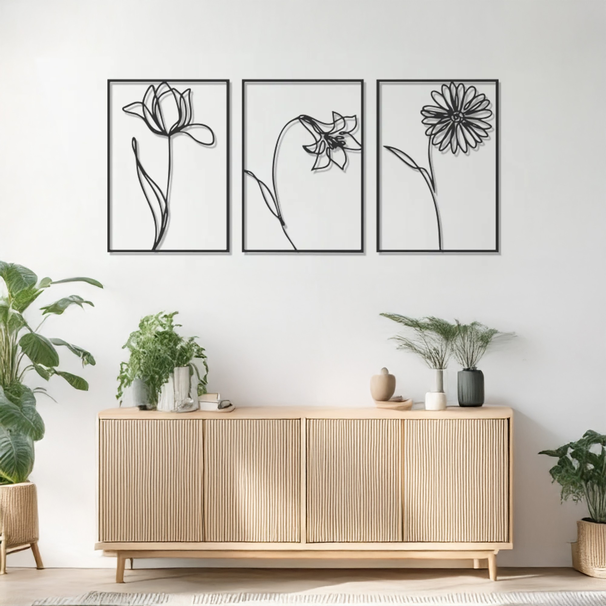 Set de accesorii decorative de perete din metal, DCV-1103-MT, Dimensiune: 30 x 50 cm (3 bucăți), Negru