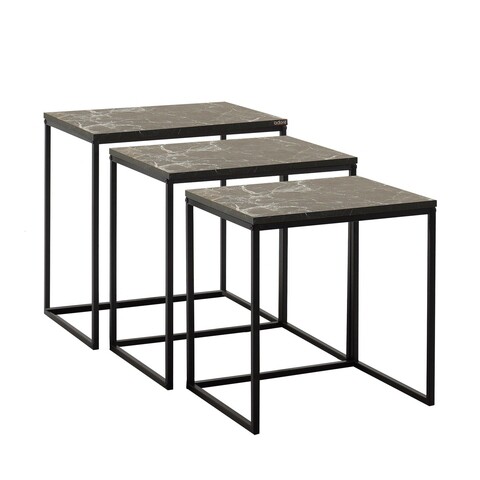 Set masute 3 piese, adore, shp-933-qq-1, pal, negru / marmură