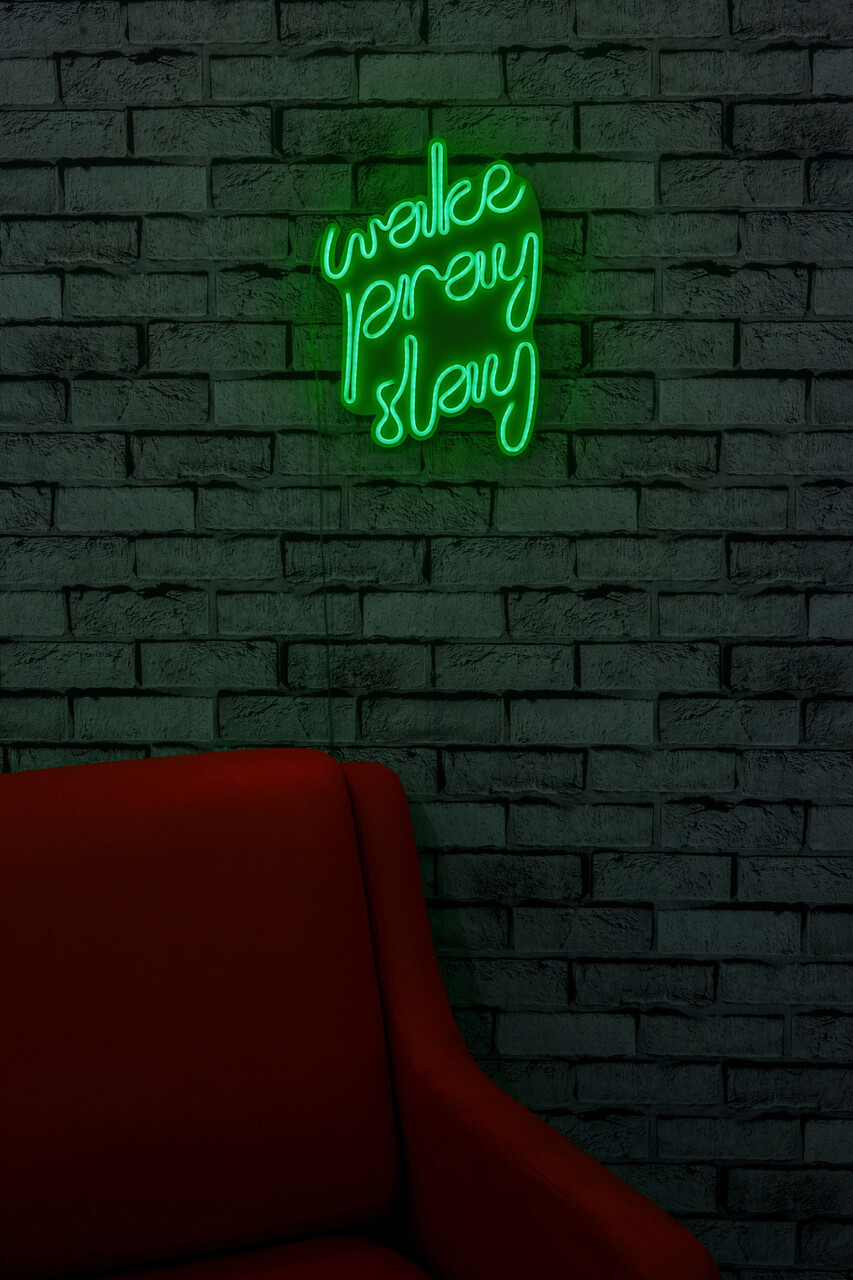 Decoratiune luminoasa LED, Wake Pray Slay, Benzi flexibile de neon, DC 12 V, Verde - 1 | YEO