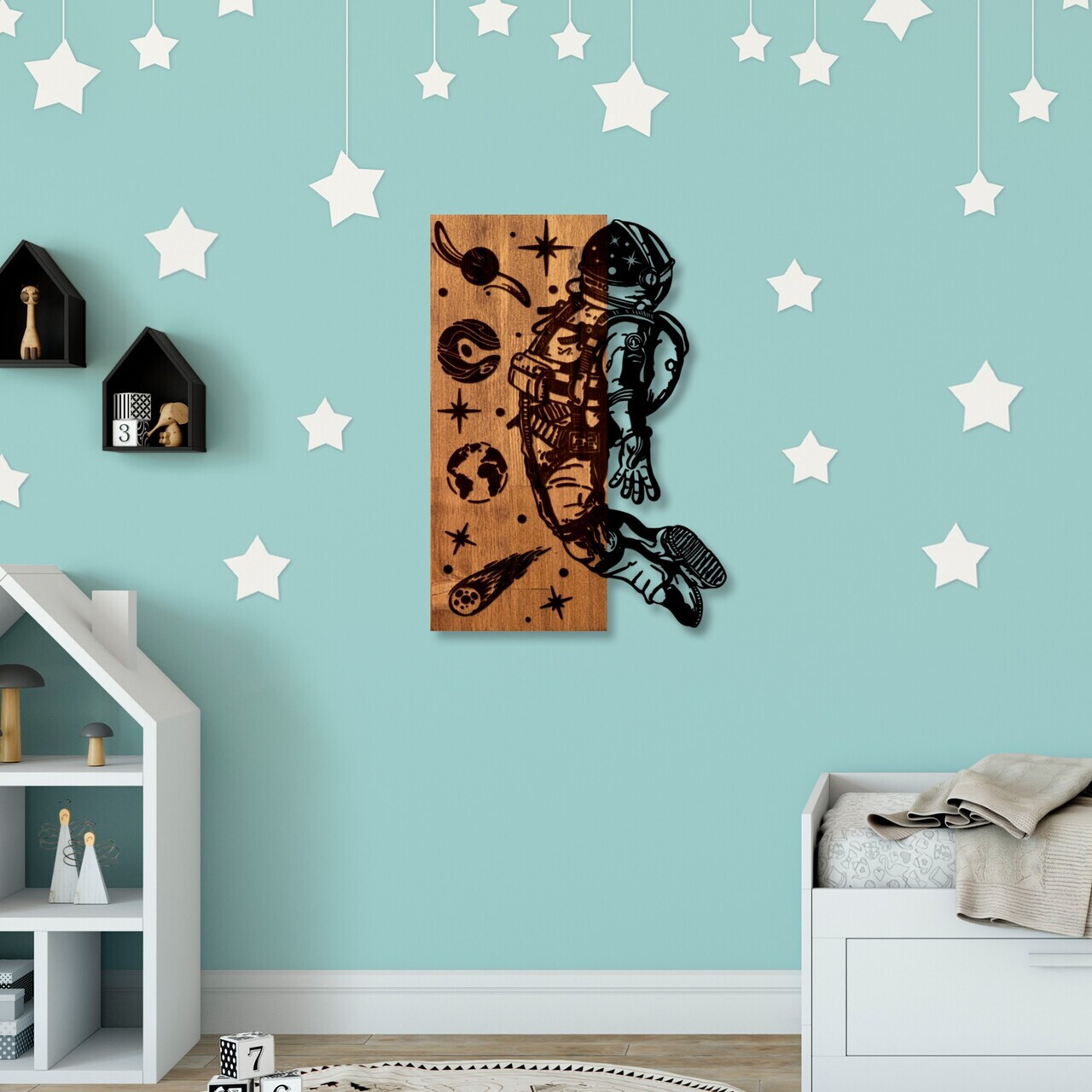 Decoratiune de perete, Cosmic, Lățime: 42 cm, Nuc / Negru — imaginea 3
