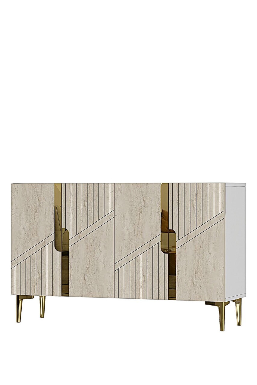 Consola, Hanah Home, Evva 120, 120x75x32 cm, White / Travertine / Gold — imaginea 2