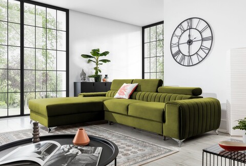 Coltar extensibil stanga 3 locuri ELTAP, LT-33LO, Grayson, 278x205x92 cm, lemn/poliester, verde olive