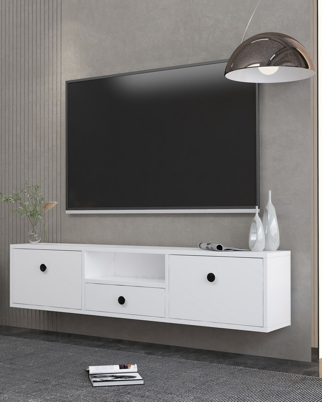 Comoda TV, Hanah Home, 1301-DROP-1, 140x30x30 cm, PAL , Alb/Negru - view 2