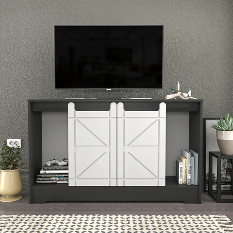 Comoda TV, Retricy, Ahris, 140x35x85 cm, PAL, Gri/Alb mezoni.ro