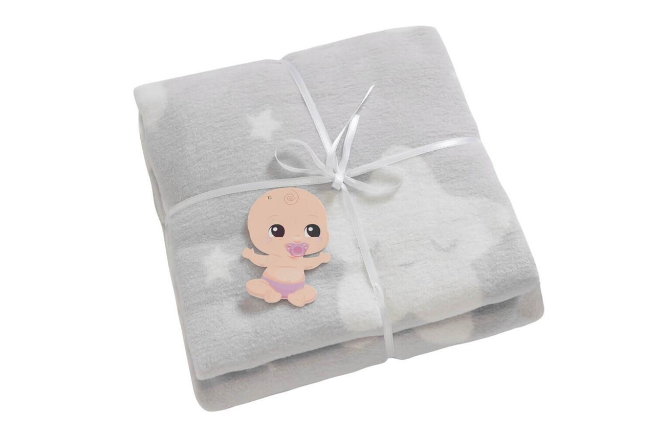 Patura bebelusi, Star - Light Grey, Dolce Bonita Home, 75% BUMBAC/15% ACRIL/10% POLIESTER