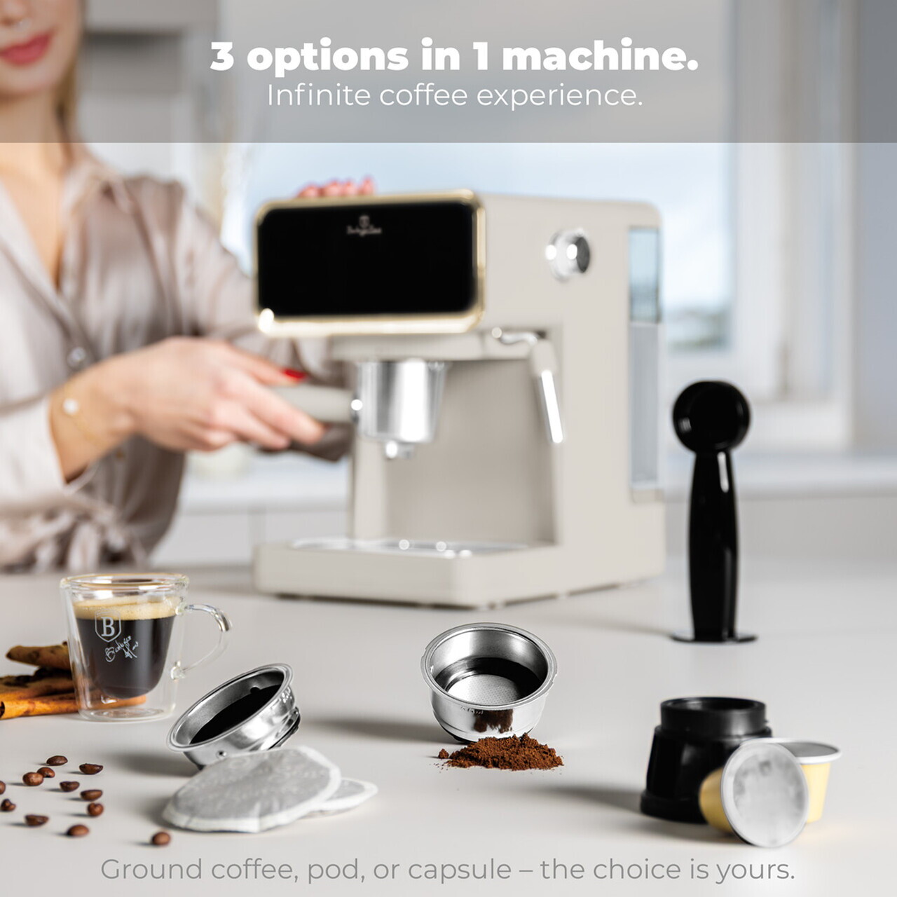 Espressor digital 3 in 1 Berlinger Haus, Sahara, 950W, 21x25.9x28 cm, inox, crem mat - view 11