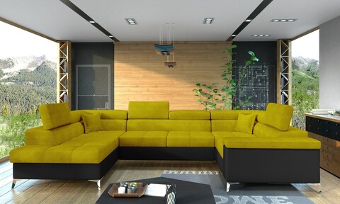 Coltar extensibil stanga 6 locuri ELTAP, Th-23, Thiago, 342x208x88 cm, lemn/poliester, galben/negru