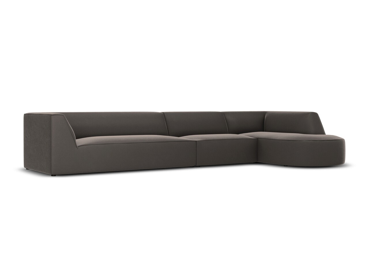 Coltar modular dreapta 6 locuri, Ruby, Micadoni Home, BL, forma rotunjita, 366x180x69 cm, catifea, gri inchis