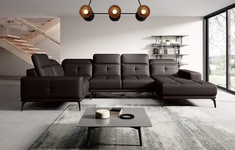 Coltar stanga 6 locuri ELTAP, LT-66SOF, Neviro, 350x201x77 cm, lemn/poliester, maro inchis