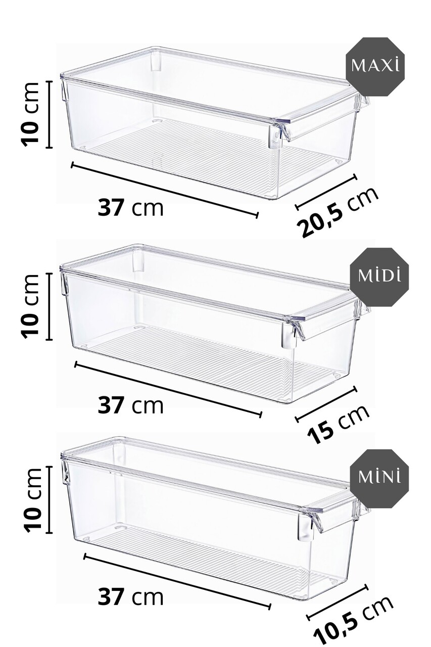 Set organizatoare frigider, Hermia, 639OKK1123, Dimensiune medie: 37 x 15 x 10 cm (3 bucăți), Transparent - imagine 8