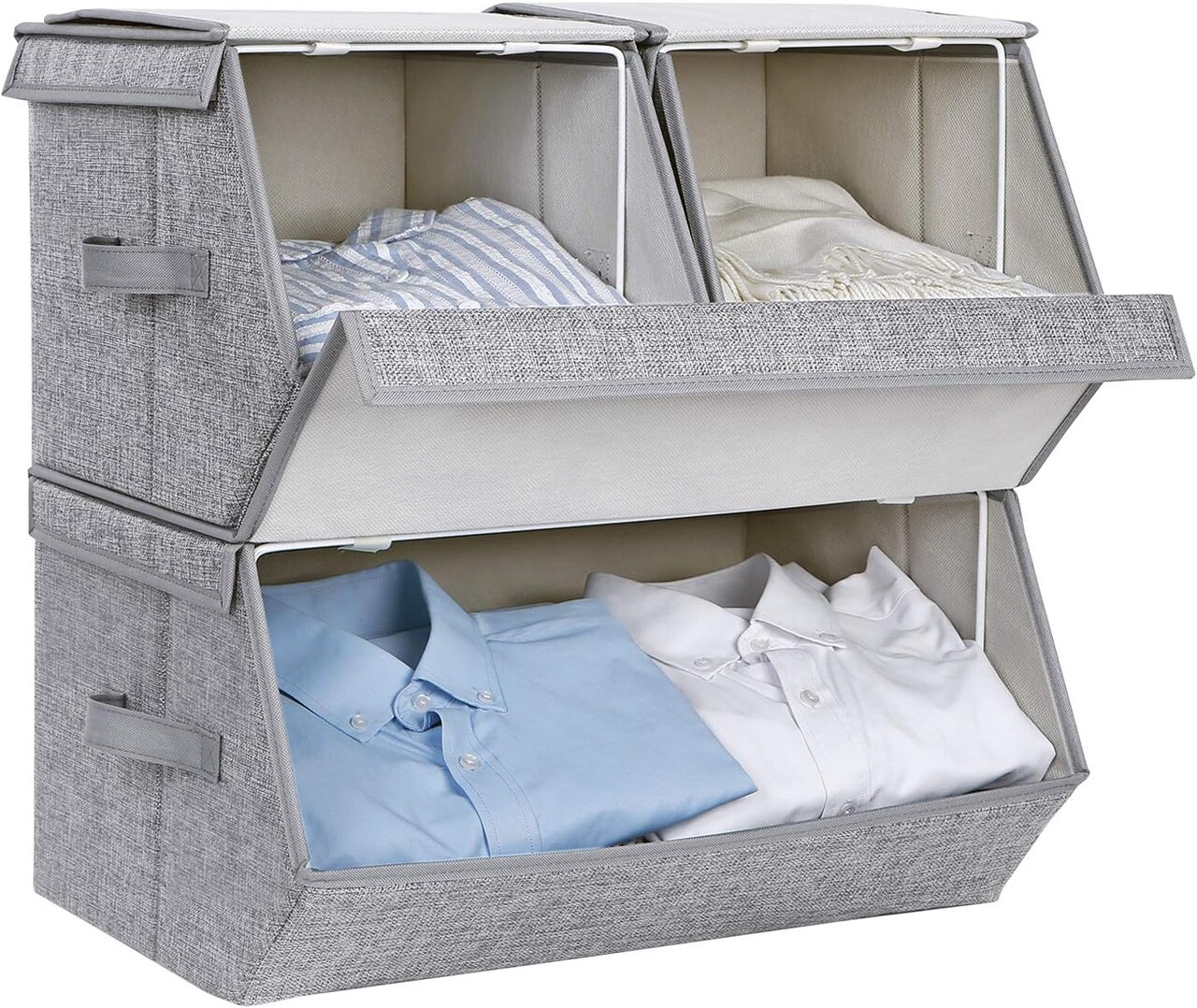 Set 3 cutii depozitare Songmics, 25x35x25 cm/50x35x25 cm, textil cu aspect de in/fier, stivuibile, max 10 kg,  gri - view 5