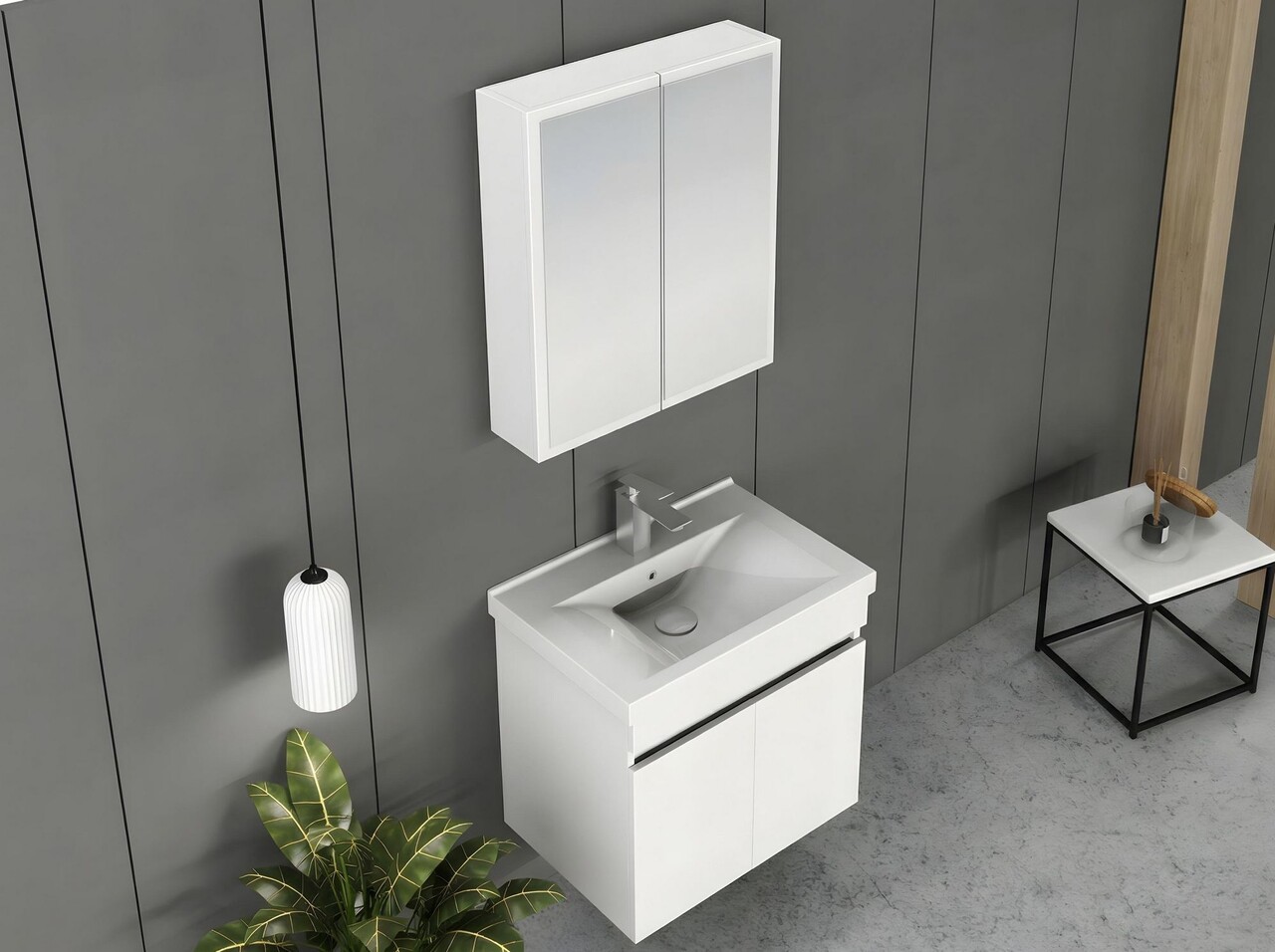 Set mobilier de baie (2 piese), Hanah Home, Foresta 65, Alb mat - view 3