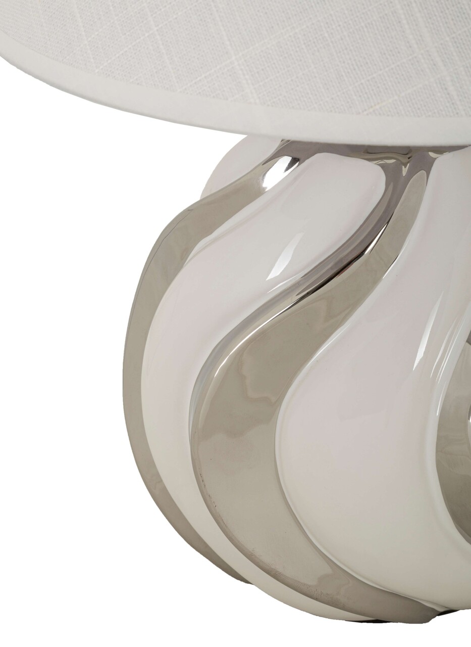 Lampa de masa Shiney, Mauro Ferretti, 1 x E27, 40W, 30x42 cm, ceramica/fier, alb/argintiu