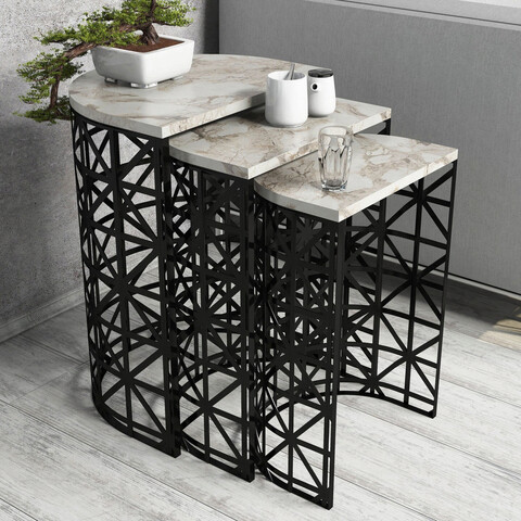 Set masute 3 piese, hommy craft, stil, alb