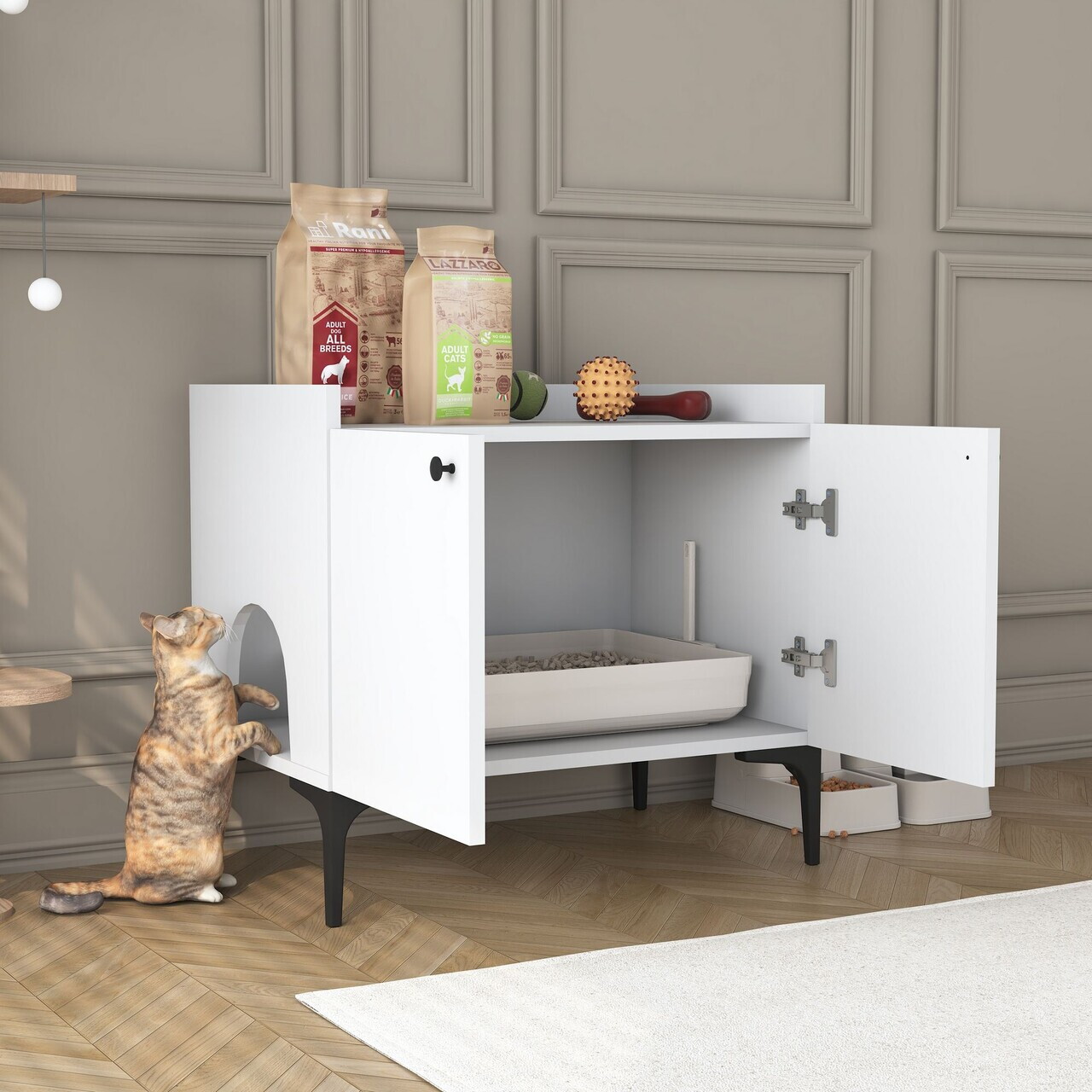 Casă din lemn pentru pisici, Hanah Home, PA101, 70x61.8x45 cm, PAL melaminat, Alb - view 5